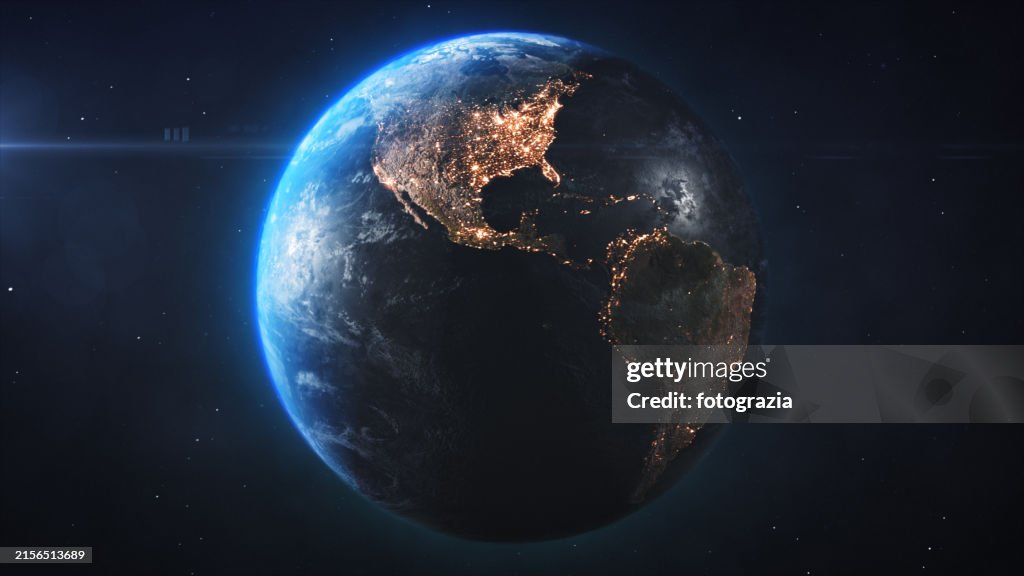 Planet Earth Seen From Space. View of South and North America