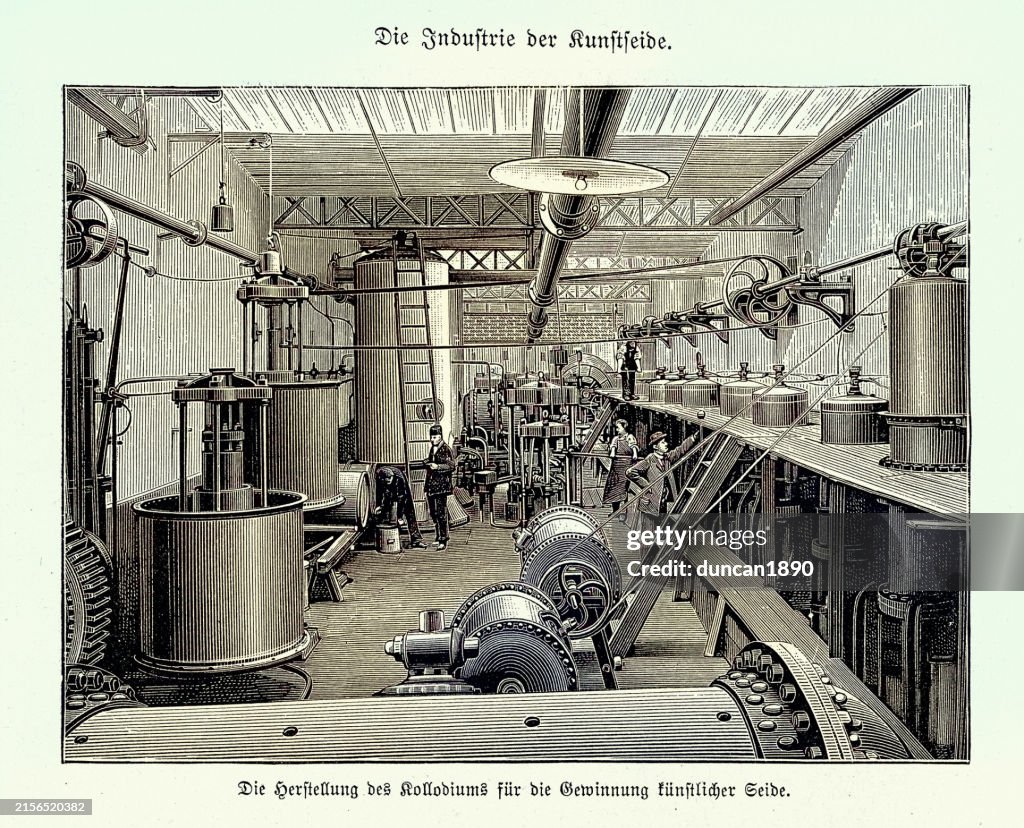 Industrial history, Workers in a factory producing collodion for the artificial silk industry, Germany, Victorian 19th Century, Germany, 1890s