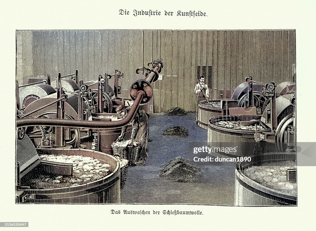 Industrial history, Workers in a factory washing guncotton, artificial silk industry, Germany, Victorian 19th Century, Germany, 1890s