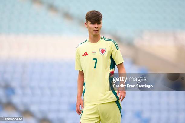 Charlie Crew of Wales looks on during the international friendly match between Gibraltar and Wales at Estadio Algarve on June 06, 2024 in Faro,...