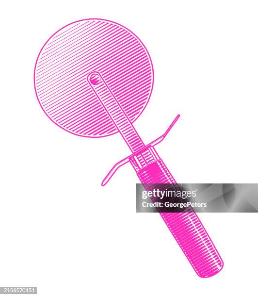 ilustrações de stock, clip art, desenhos animados e ícones de pizza cutter cut out on white background - cortador de pizza