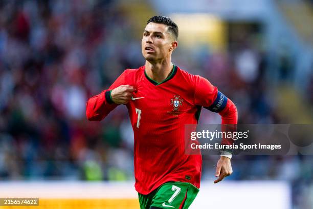 Cristiano Ronaldo of Portugal celebrates his goal during the International Friendly match between Portugal and the Republic of Ireland at Estádio...