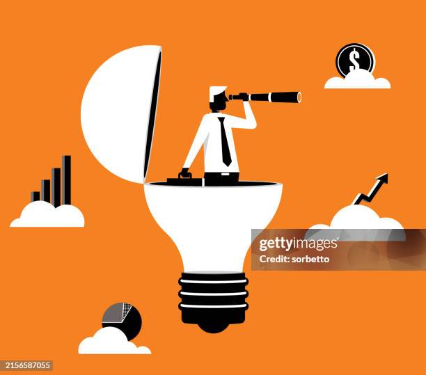 businessman in a big open idea light bulb - broken light bulb vector stock illustrations