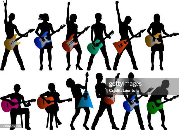 ilustrações de stock, clip art, desenhos animados e ícones de guitarist silhouettes - música heavy metal