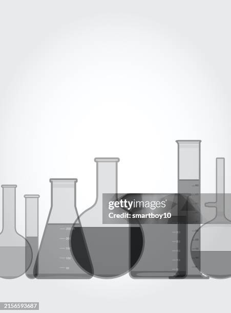 chemistry or laboratory flasks and beakers - black and white - separating funnel stock illustrations