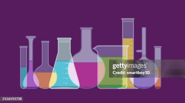 ilustrações de stock, clip art, desenhos animados e ícones de chemistry or laboratory flasks and beakers - proveta