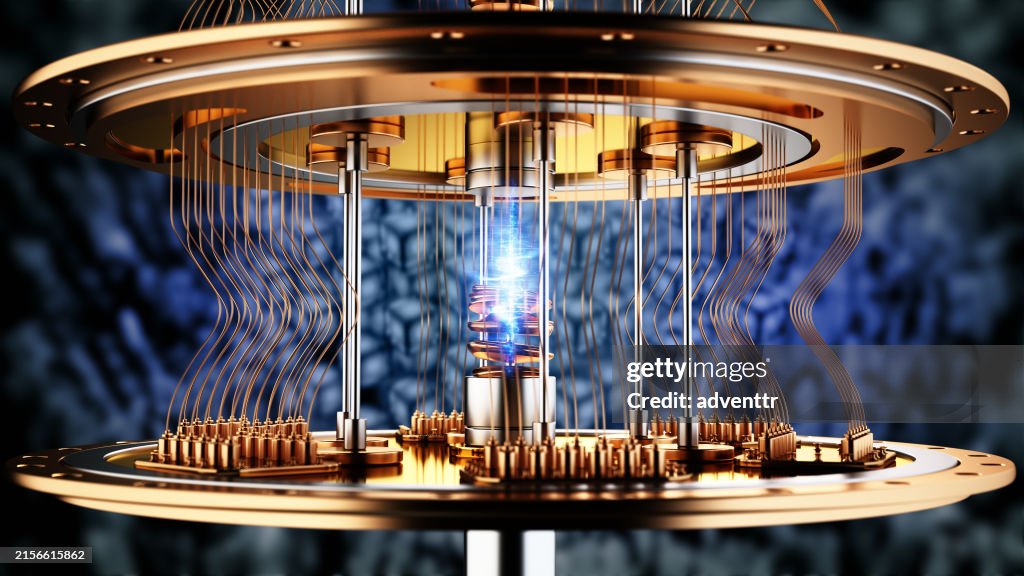 3D illustration of a working quantum computer. Quantum computing concept