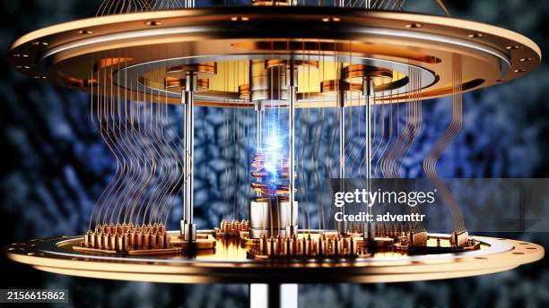 3d illustration of a working quantum computer. quantum computing concept - equipamento de computador imagens e fotografias de stock