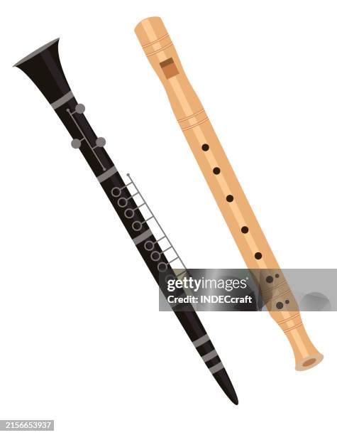 illustrazioni stock, clip art, cartoni animati e icone di tendenza di flauto dolce e clarinetto - flauto