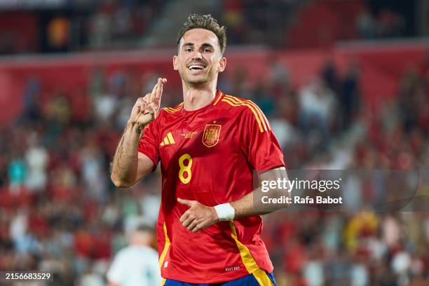 Fabian Ruiz of Spain celebrates scoring his team´s fourth goal during the international friendly match between Spain and Northern Ireland at Estadi...