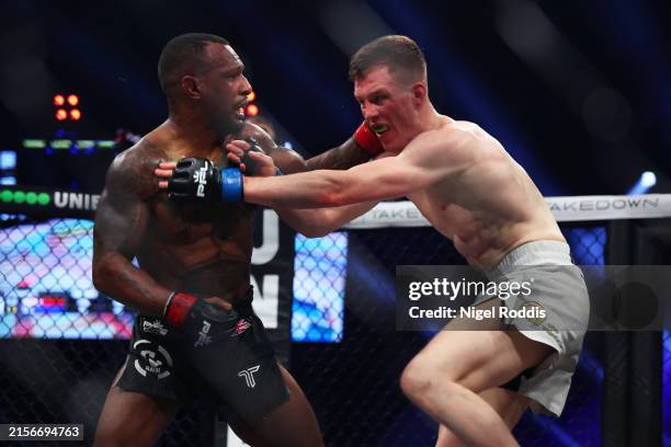 Kane Mousah of England punches Dylan Tuke of Ireland during the Lightweight fight between Kane Mousah and Dylan Tuke at Utilita Arena on June 08,...