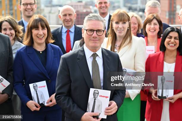 Labour Party leader Sir Keir Starmer poses with Rachel Reeves, Shadow Chancellor of the Exchequer , Angela Rayner, Deputy Leader and his shadow...