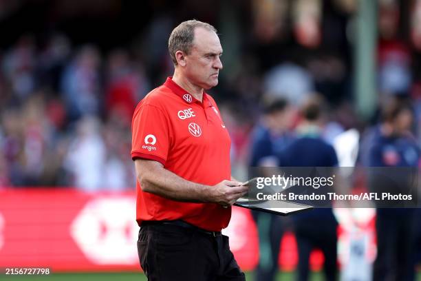Swans coach, John Longmire looks on during the round 13 AFL match between Sydney Swans and Geelong Cats at SCG, on June 09 in Sydney, Australia.