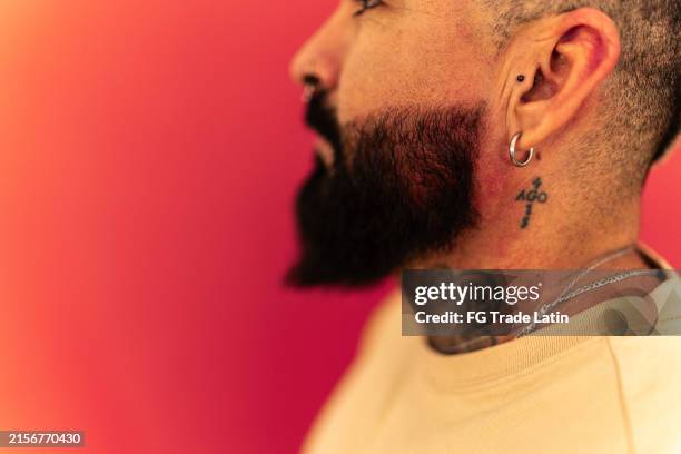 close-up of man's beard on a studio shot - neck stock pictures, royalty-free photos & images
