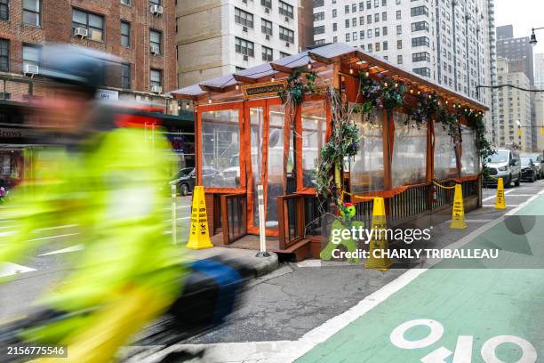 An outdoor dining shed at First Avenue in the Manhattan borough of New York on March 6, 2024.