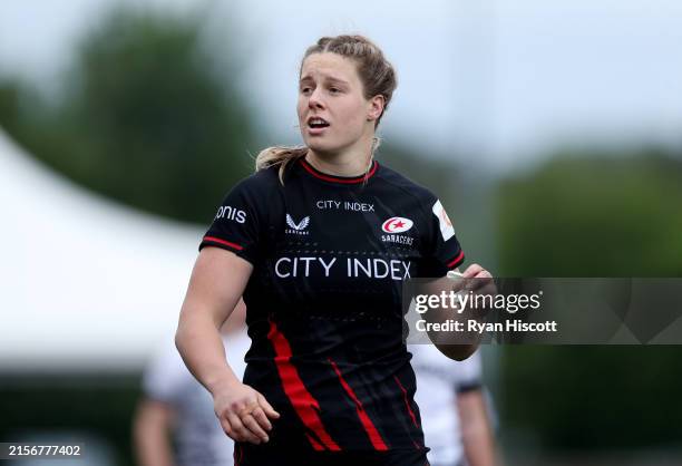 Sophie de Goede of Saracens looks on during the Allianz Premiership Women's Rugby match between Saracens and Bristol Bears at StoneX Stadium on June...