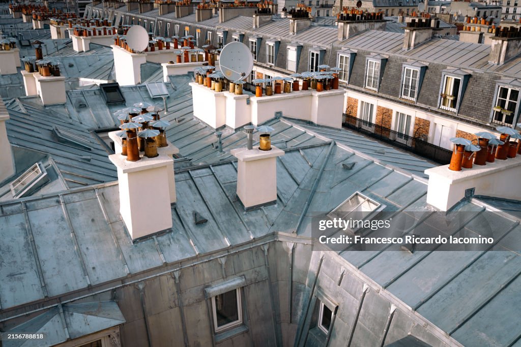 Paris Buildings Rooftops Paris Rooftops Buildings And Chimney High-Res Stock Photo - Getty Images