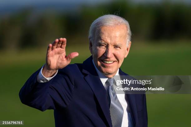 President Joe Biden joins G7 leaders as they gather to watch a parachute drop at San Domenico Golf Club - Borgo Egnazia during day one of the 50th G7...