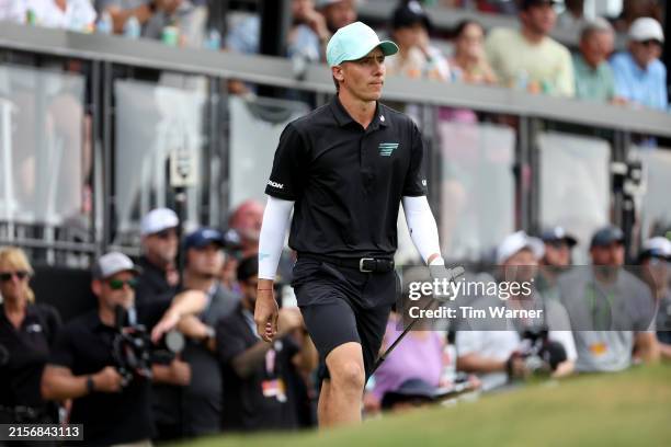Carlos Ortiz of Torque GC walks to the on the 18th green during day three of the LIV Golf Invitational - Houston at Golf Club of Houston on June 09,...