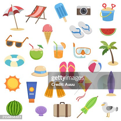 Conjunto de diseño plano de la temporada de verano Conjunto de diseño plano de la temporada de verano