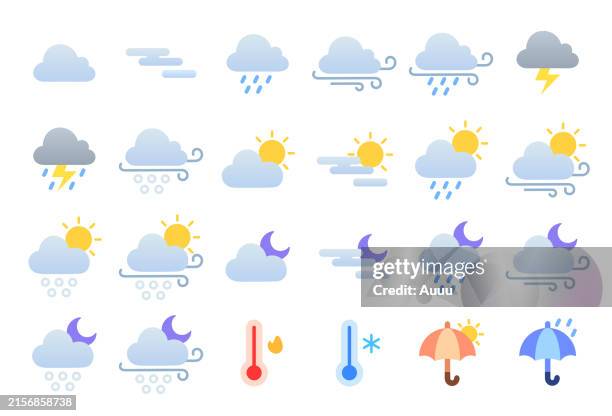 set of weather icon flat design - moon phases white background stock illustrations