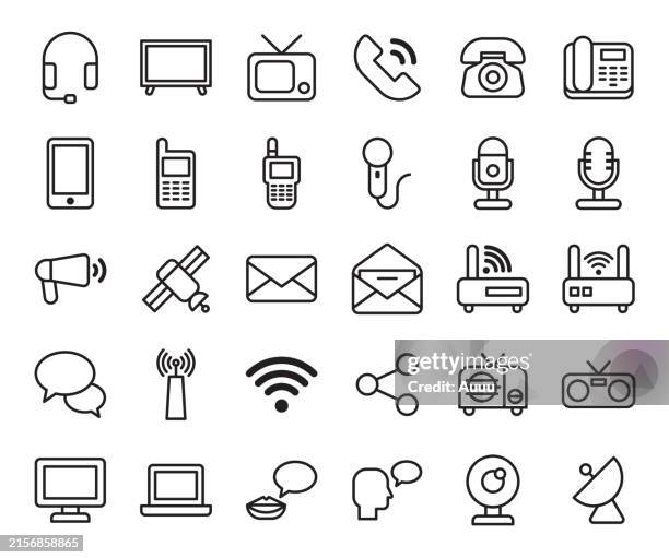 communication icon set isolated on white background - microphone stand stock illustrations