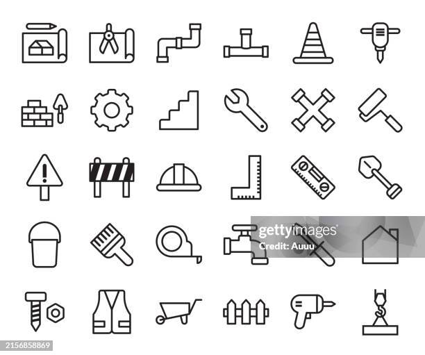 construction icon set isolated on white background - road construction worker stock illustrations