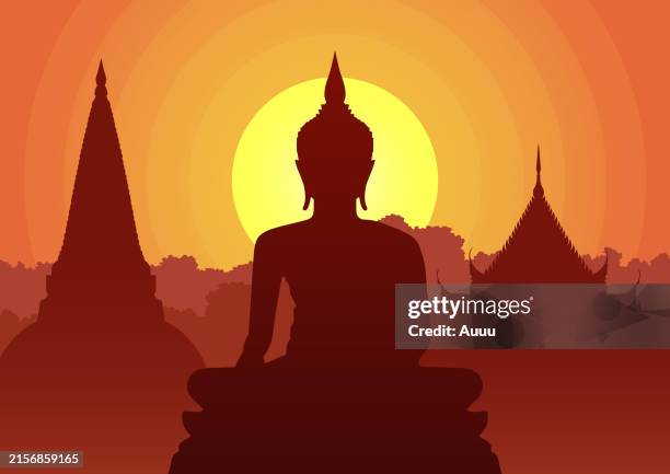 bildbanksillustrationer, clip art samt tecknat material och ikoner med buddha background in silhouette style - buddha