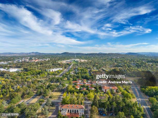 canberra australia capital city, clouds aerial view - aerial canberra photos et images de collection