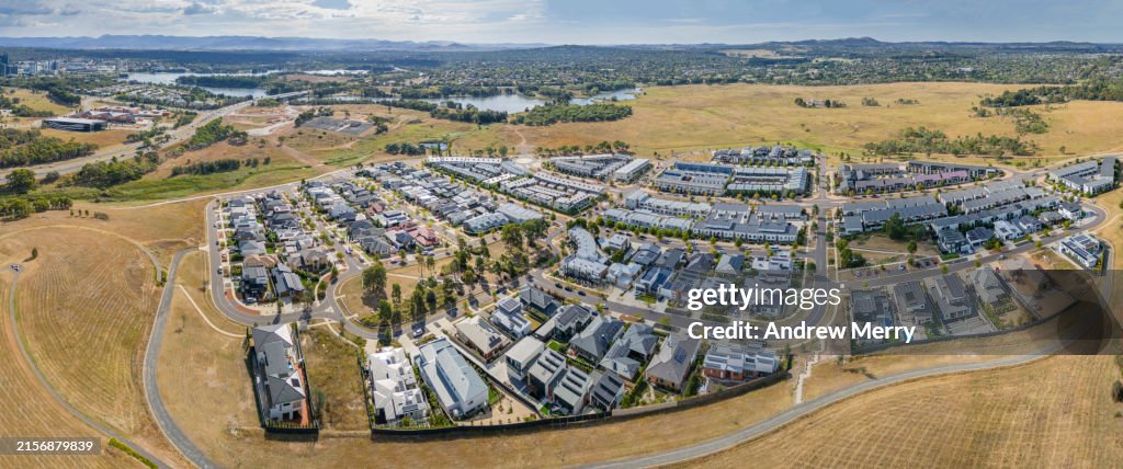 New houses suburb and rural land, panorama