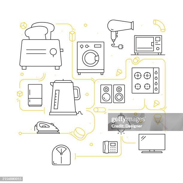 home appliances related line style banner design for web page, headline, brochure, annual report and book cover - appliance stock illustrations