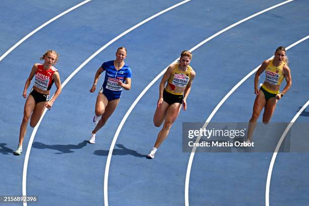 Fabienne Hoenke of Team Switzerland, Aino Pulkkinen of Team Finland, Talea Prepens of Team Germany and Lukrecija Sabaityte of Team Lithuania compete...