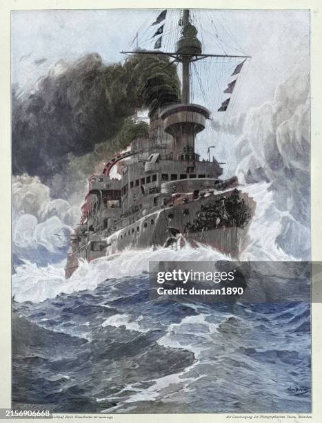 illustrazioni stock, clip art, cartoni animati e icone di tendenza di storia militare navale, sms kaiser wilhelm ii, corazzata pre-dreadnought della marina tedesca - marina tedesca