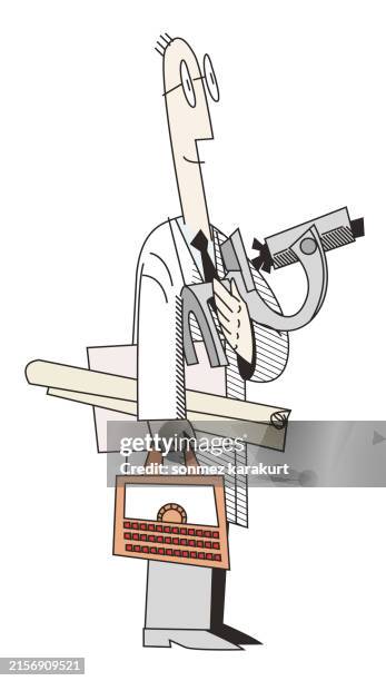 scientist and his project - man scientist microscope stock illustrations