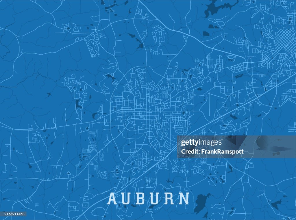 Auburn AL City Vector Road Map Blue Horizontal