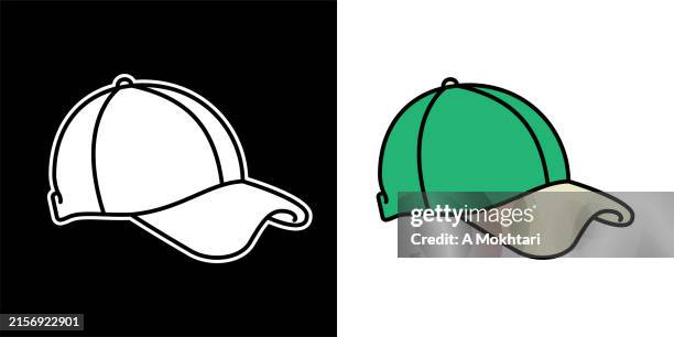 illustrations, cliparts, dessins animés et icônes de icône de casquette et illustration. - casquette de baseball