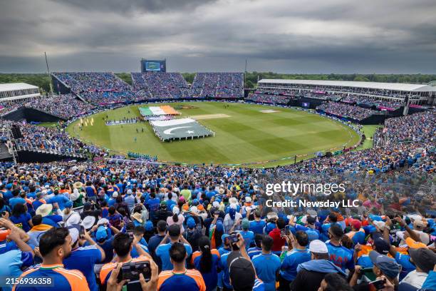 Flags representing India and Pakistan on the field at the ICC Men's T20 World Cup, 2024 - Match 19 INDIA vs PAKISTAN in Nassau County International...