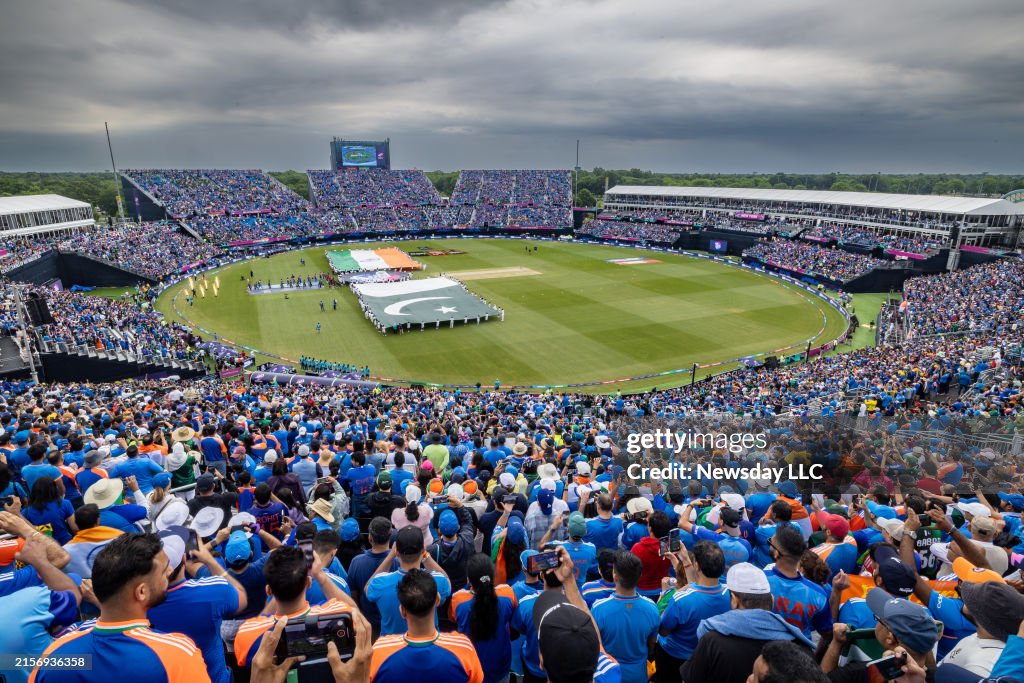 Flags representing India and Pakistan on the field at the ICC