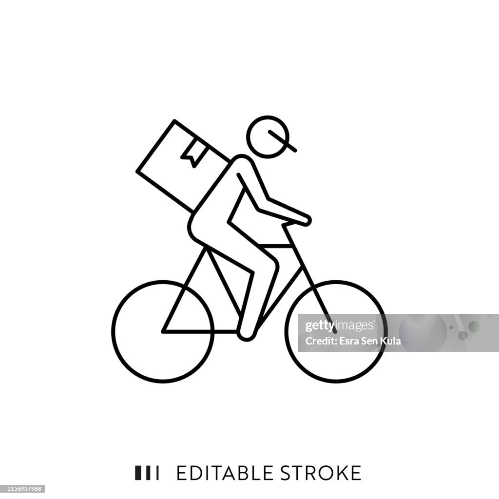 Bicycle Courier Line Icon Design with Editable Stroke.