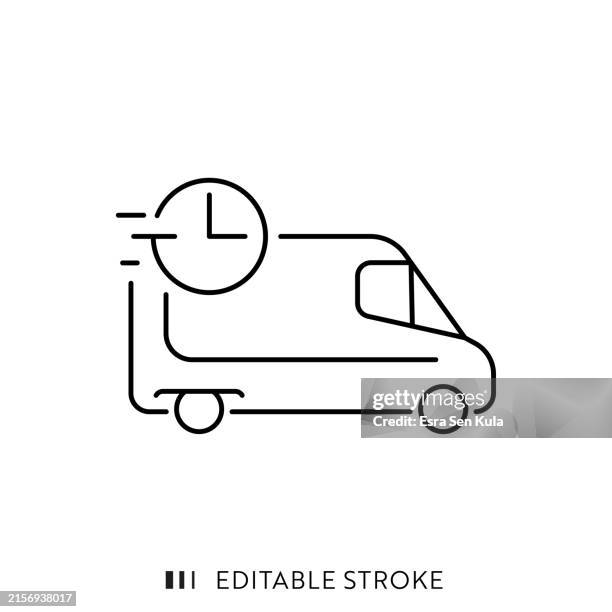 delivery van line icon design with editable stroke. - auto manufacturing process stock illustrations