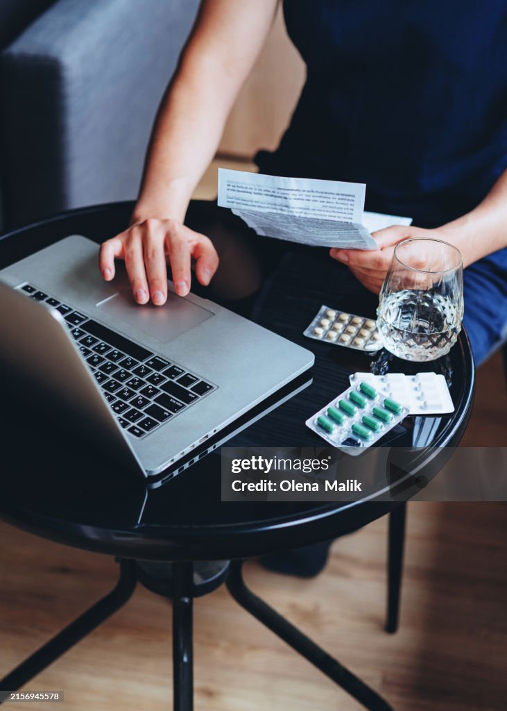 Young man looking for information about medication online