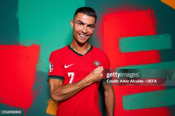 Cristiano Ronaldo of Portugal poses for a portrait during the Portugal Portrait session ahead of the UEFA EURO 2024 Germany on June 09, 2024 in...