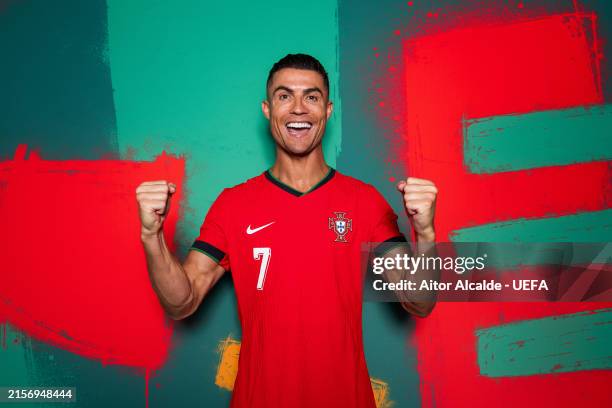 Cristiano Ronaldo of Portugal poses for a portrait during the Portugal Portrait session ahead of the UEFA EURO 2024 Germany on June 09, 2024 in...