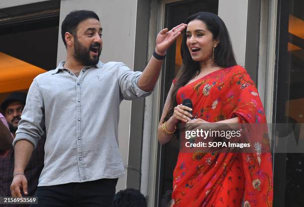 Film director Amar Kaushik and Bollywood actress Shraddha Kapoor arrive to unveil teaser of her upcoming film 'Stree 2' in Mumbai.