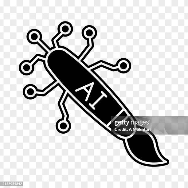 ilustrações, clipart, desenhos animados e ícones de ícone de inteligência artificial com lápis, arte... - estúdio de desenho gráfico