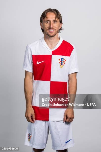 Luka Modric of Croatia poses for a portrait during the Croatia Portrait session ahead of the UEFA EURO 2024 Germany on June 10, 2024 in Neuruppin,...