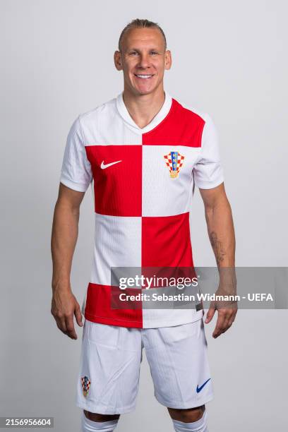 Domagoj Vida of Croatia poses for a portrait during the Croatia Portrait session ahead of the UEFA EURO 2024 Germany on June 10, 2024 in Neuruppin,...