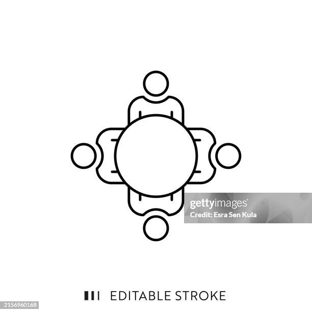 illustrations, cliparts, dessins animés et icônes de conception d’icônes de ligne de réunion d’équipe avec trait modifiable. - réunion du personnel