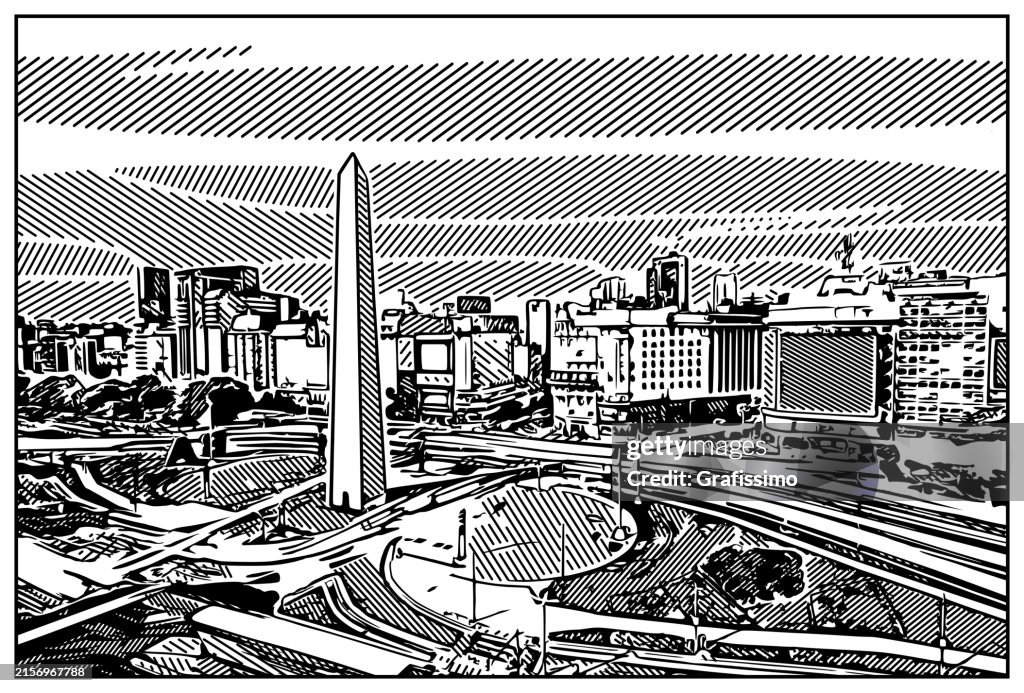 Argentina Buenos Aires rush hour center with obelisco illustration