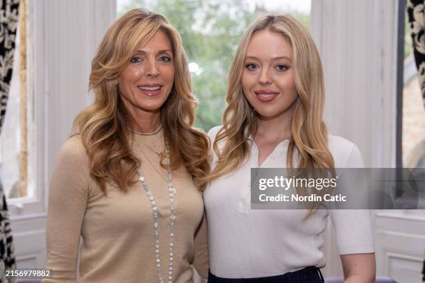 Marla Maples and Tiffany Trump pose at The Cambridge Union on June 10, 2024 in Cambridge, Cambridgeshire.